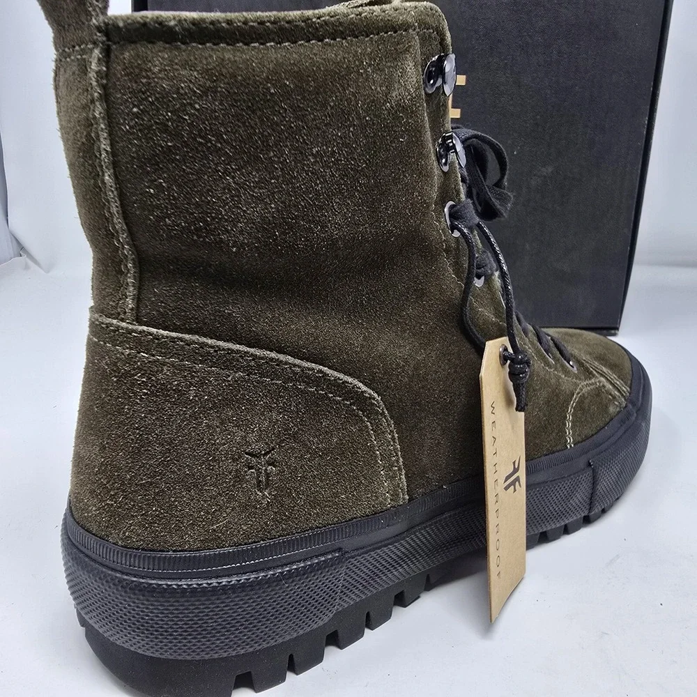 FRYE Boots Mens 10.5 Ryan Military Lace Up Leather Olive Green New - Picture 3 of 7